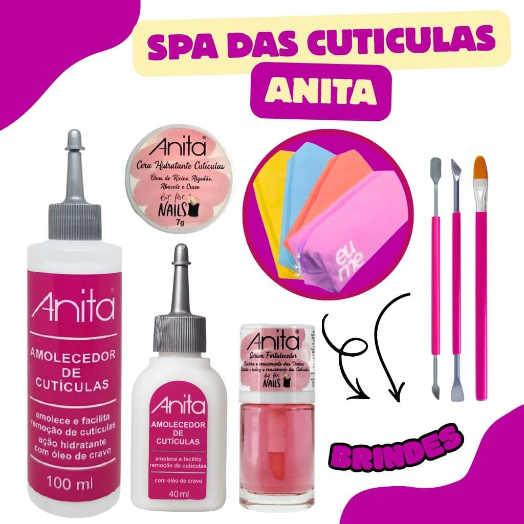 Kit Amolecedor Cutículas + Serum Fortalecedor + Cerinha Hidratante Espátula Manicure