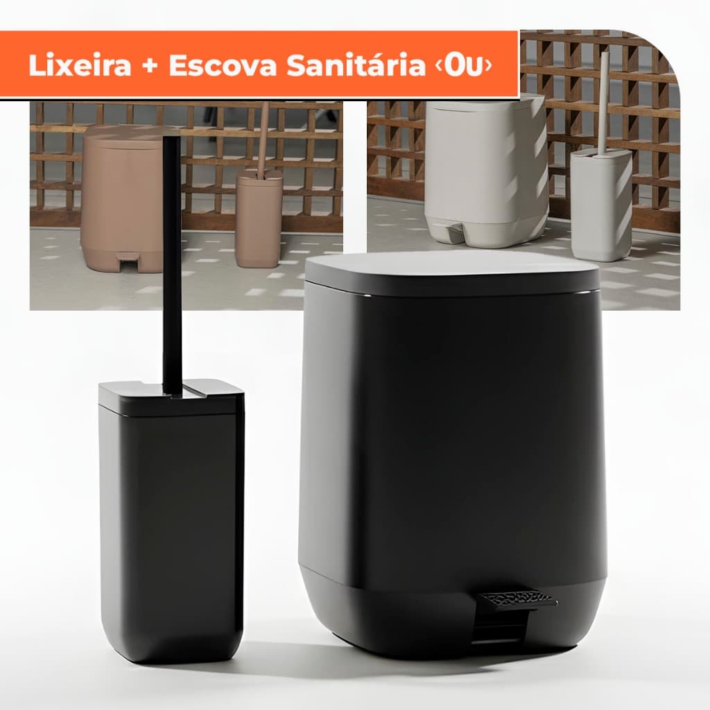 Kit de Banheiro com Lixeira com Pedal e Escova Sanitária  Ou  Linha Aura 2 peças