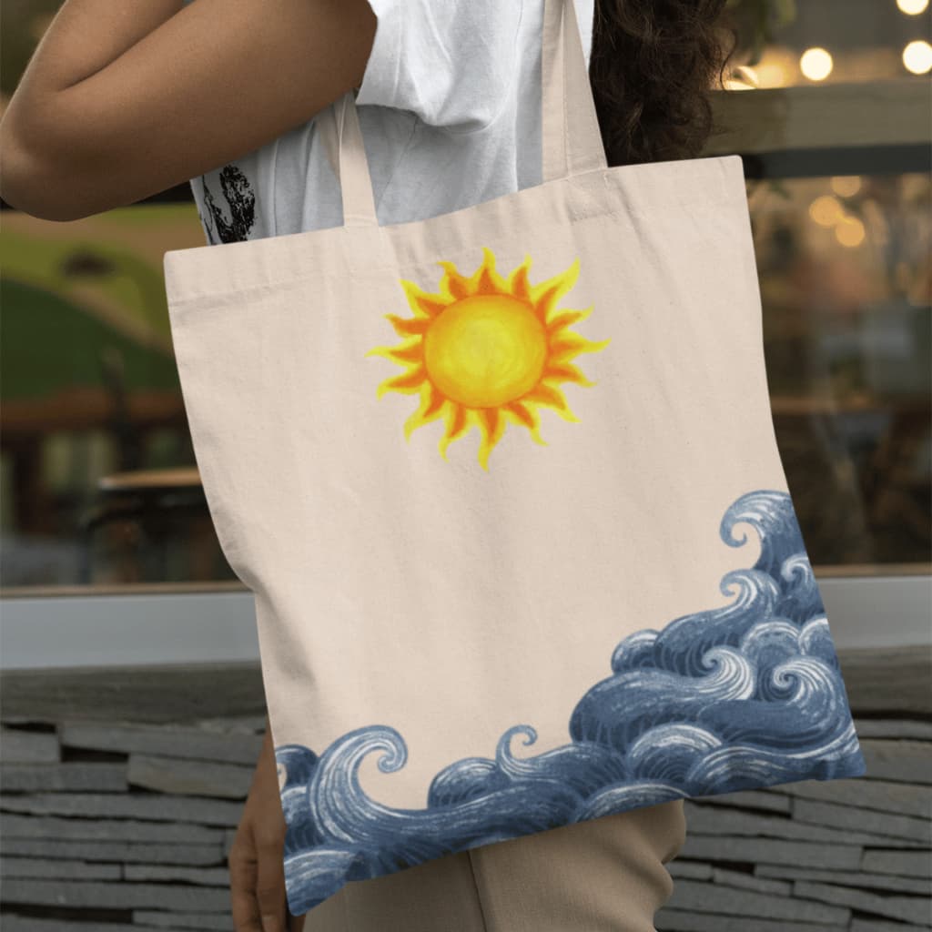 Bolsa Ecobag Sol & Ondas Vibe Verão E Praia Bolsa Sun & Waves Sacola Ecológica Em Algodão Cru