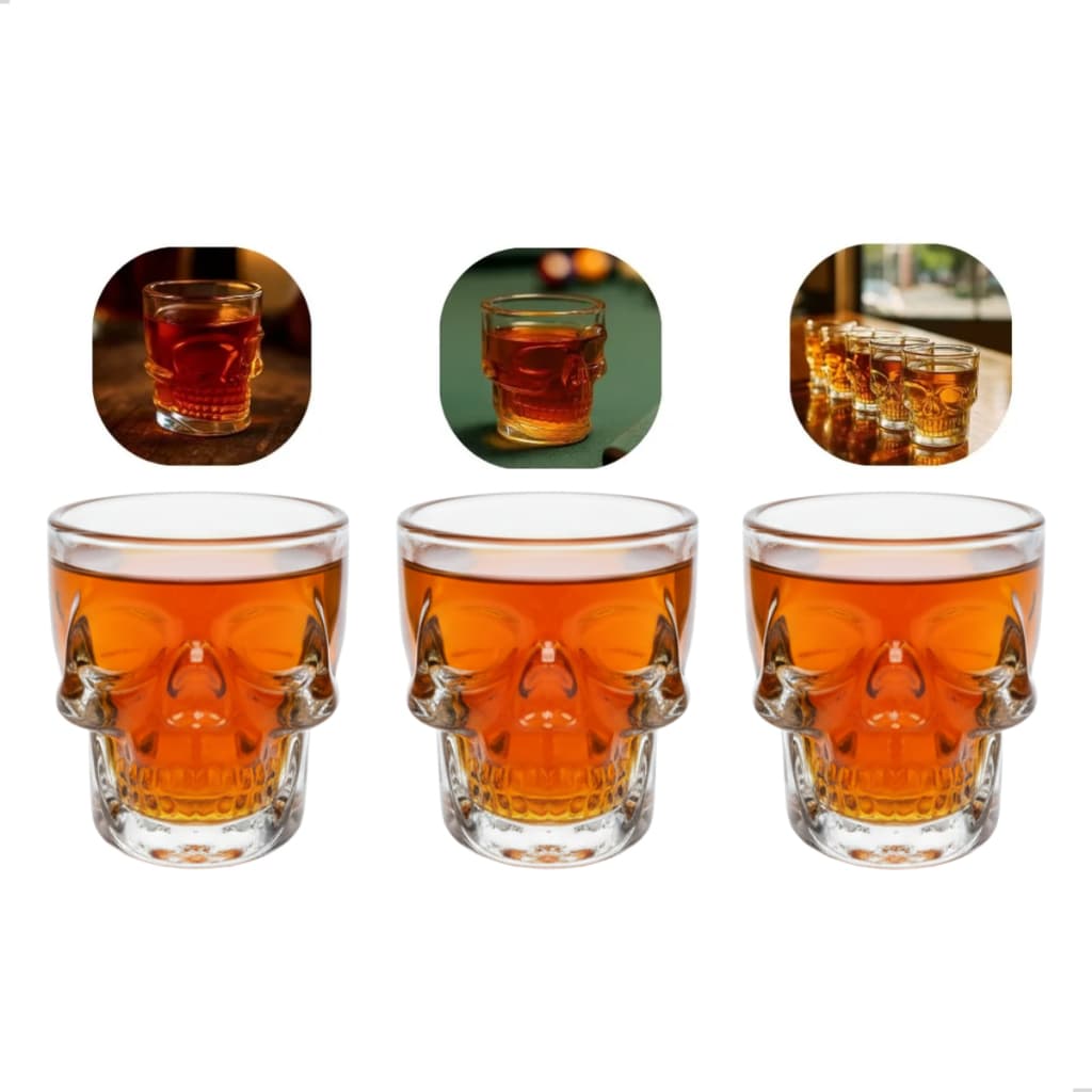 Kit 3 Copos De Vidro Drink Shot Dose Tequila Cachaça De Caveira 50ml P/ Drinks