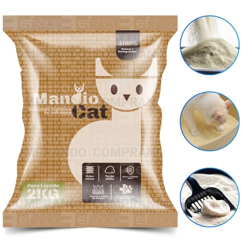 Areia Higiênica Mandiocat Kit com 2 e 6 Pacotes de 2KG – Granulado Natural de Mandioca