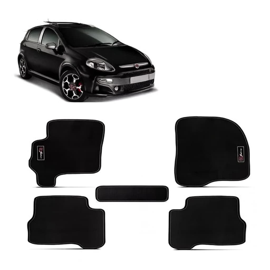Kit de tapetes 5 peças específico Punto 2007 08 09 10 2011 Carpete Res-Preto