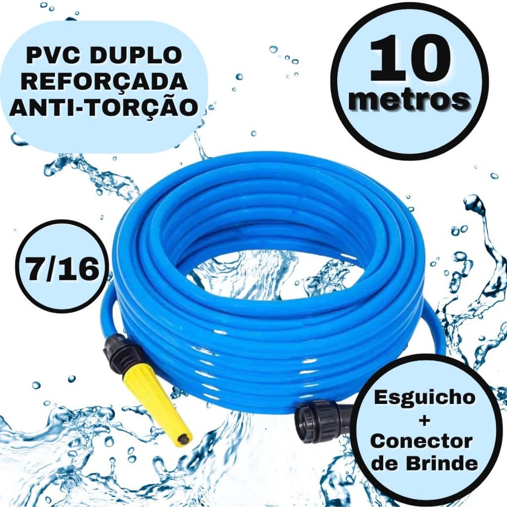 10 Metros Mangueira Azul Lisa PVC Duplo Casa Jardim Horta  Super Resistente ao Sol