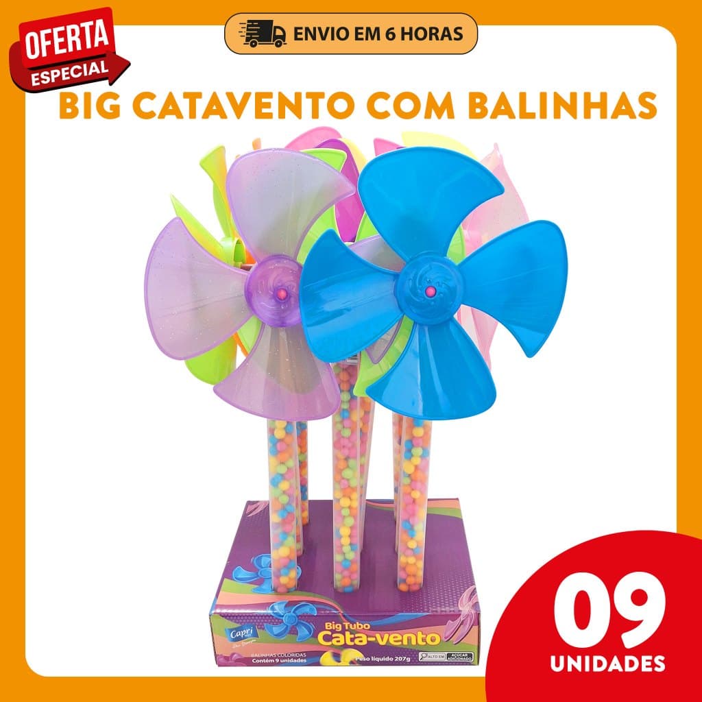 Big Tubo Catavento com Balinhas com 9 unid. - Lembrancinha , Festa Junina , Infantil , Revenda