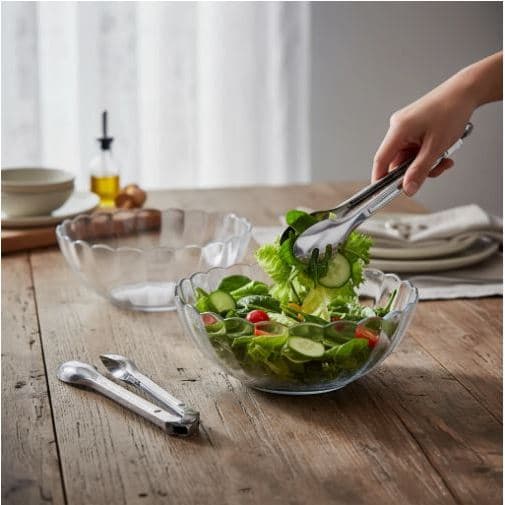 Conjunto 2 Tigelas Bowl Vidro Redonda com Pegador De Salada