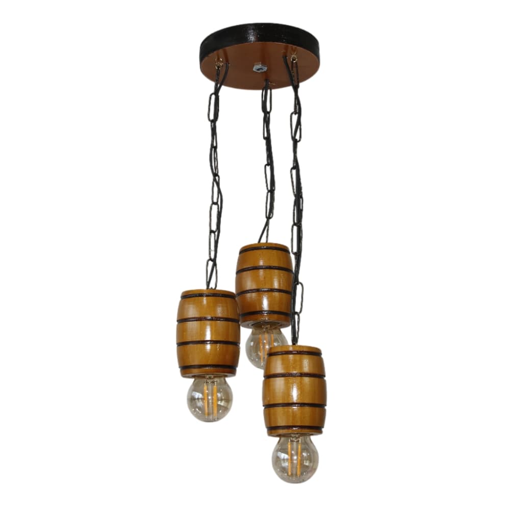 Luminária Pendente Lustre Rústico Vintage Retrô Colonial em Madeira Maciça Modelo Barril - Cerejeira