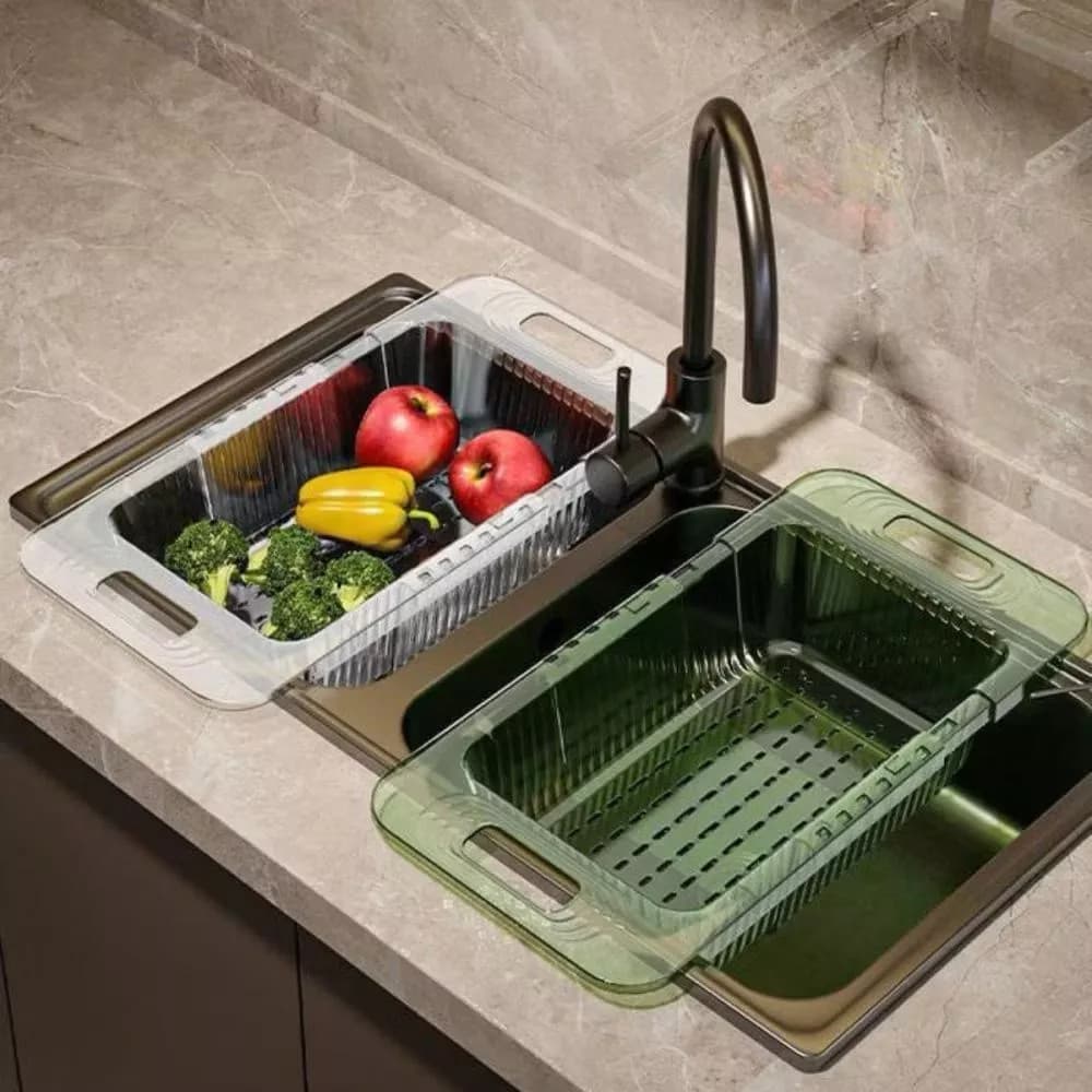 Escorredor de Pia Extensível Retrátil Transparente – Plástico para Louças Pequenas e Legumes