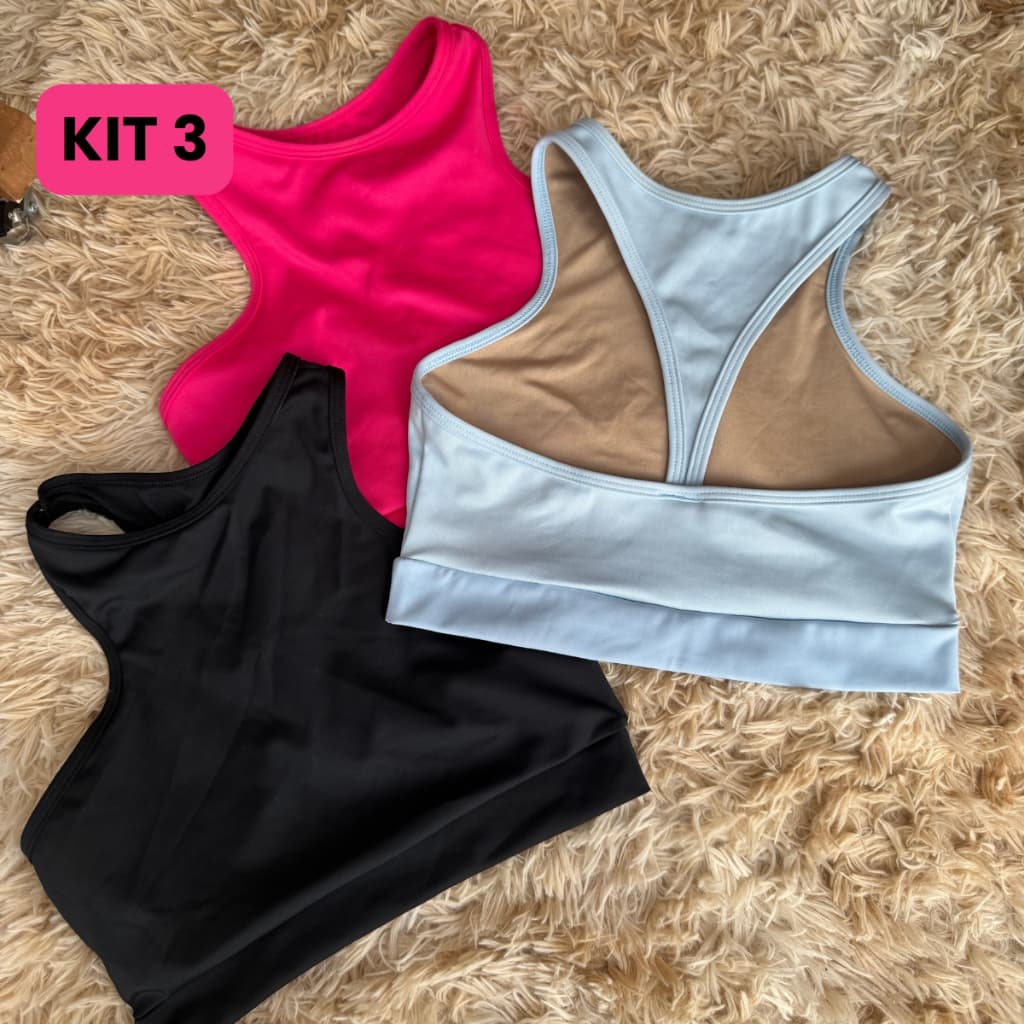 KIT 3 Top Academia Musculação Feminino Fitness