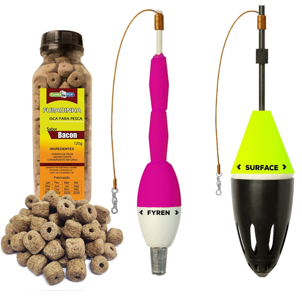 Combo Boia Cevadeira 50g + Torpedo 54g + Ração Furadinha 120g para Pesca