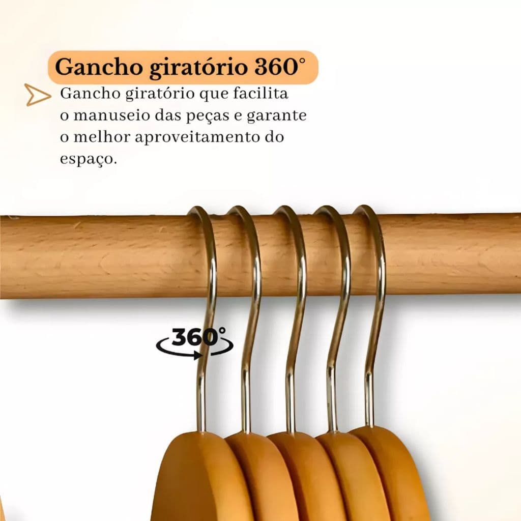 Kit Cabide de Madeira para Roupas Calça com Gancho Cromado