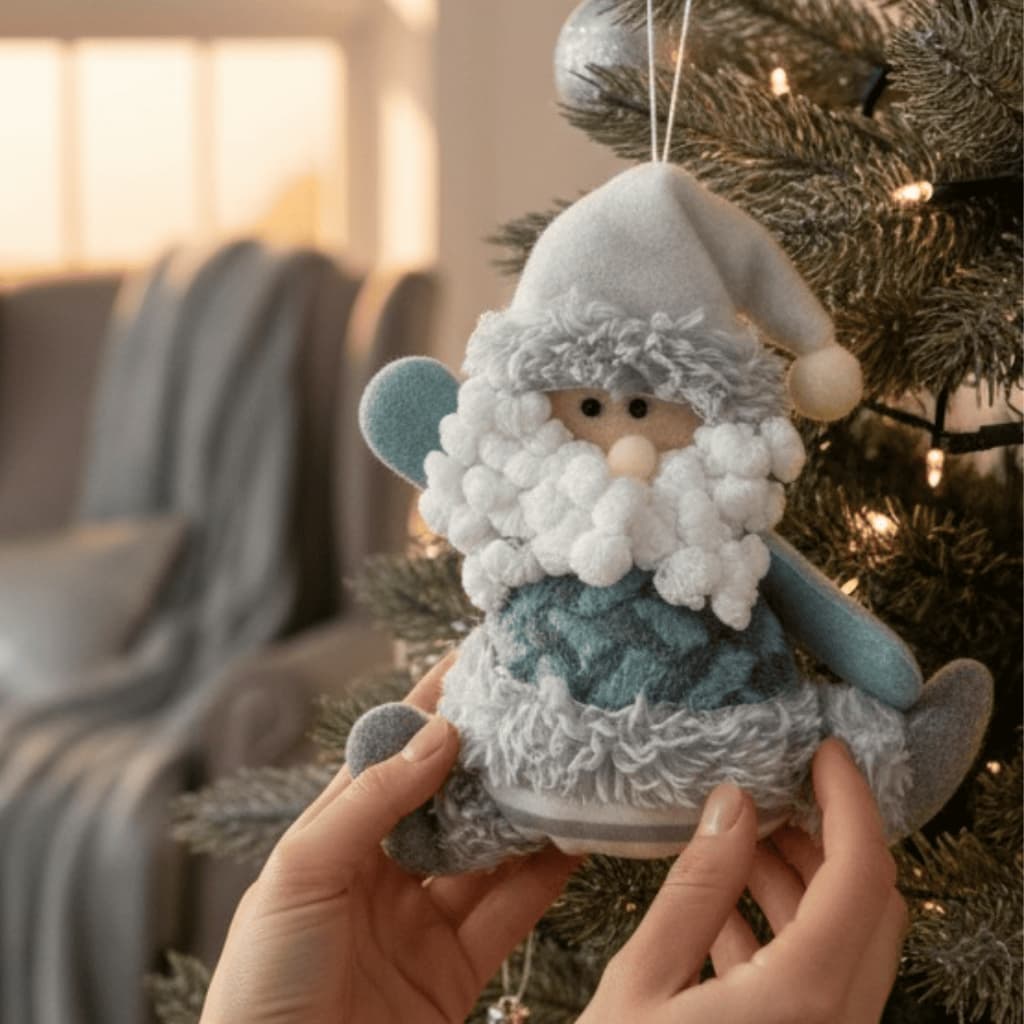 Enfeite Papai Noel Pendente 16CM Natalino para Árvore de Natal Porta Parede Decoração Cinza