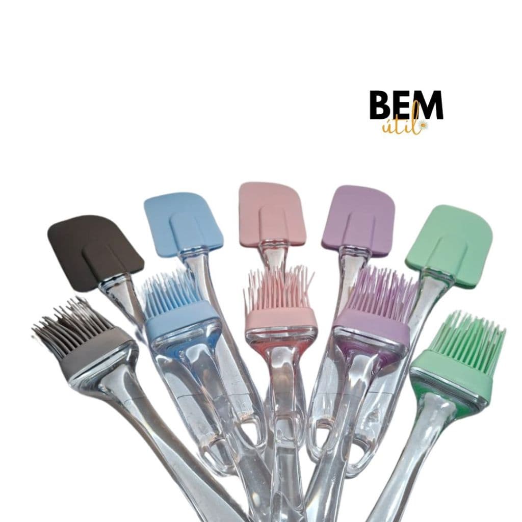 KIT Espatula + Pincel  Culinário de Silicone e Acrílico Cores Candy