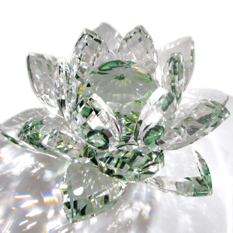 Flor de lotus cristal brilhante 8 cm cor verde decoração religião Zen