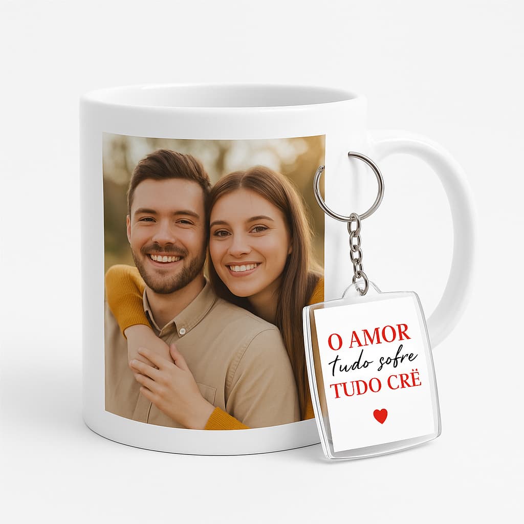 Caneca Personalizada + Chaveiro Personalizado