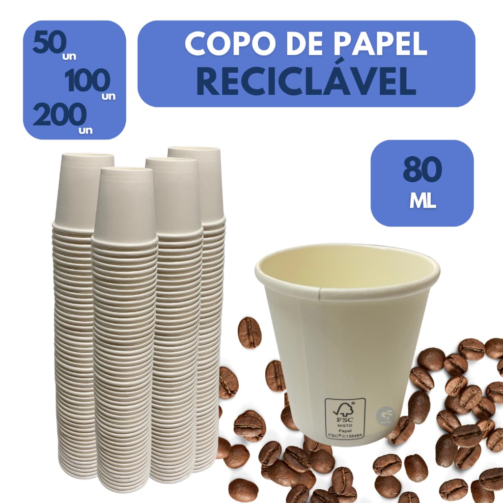 Copo Papel Branco 80ml Reciclável Café 80 Ml Bebida Quente Fria Escritório Eventos Vending Machine