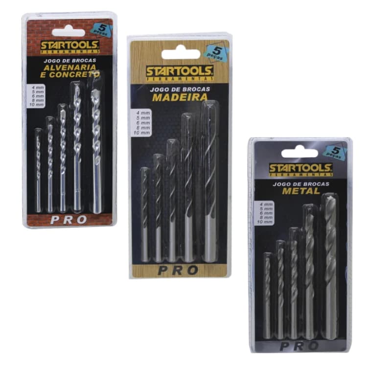 Furadeira Broca Adaptador Madeira Concreto Metal Kit Quinze Cinco Cada  Varios Mm