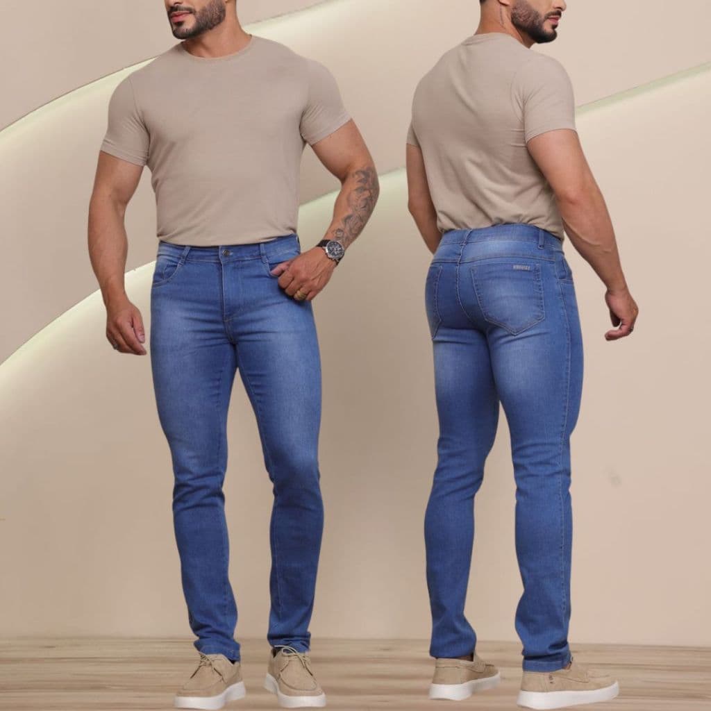 Calça Jeans Masculina Slim Confortável Com Lycra Casual Corte Skinny