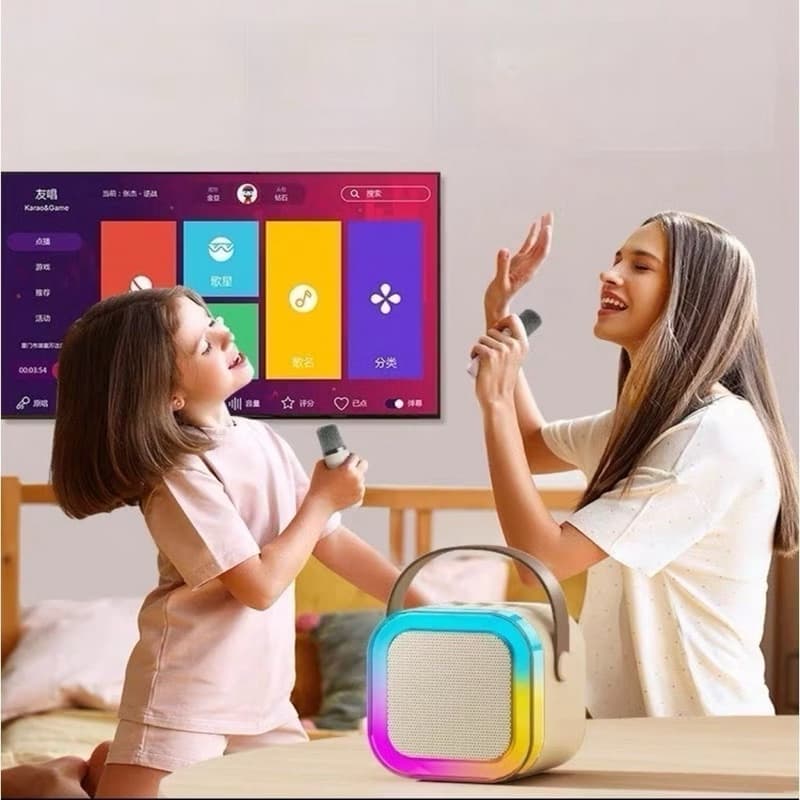 k12 Caixa De Som C/ Microfones Bluetooth Karaokê Brincadeiras em Família