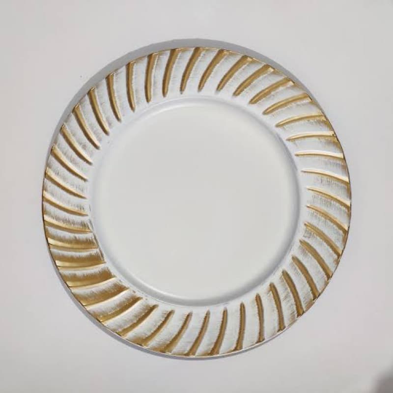 Sousplat Branco com Detalhes Dourados • Mesa Posta Luxo • 33cm • Decoração Elegante