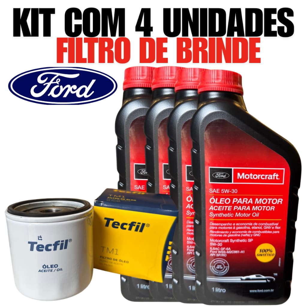 Kit Troca De Oleo Com 4 Unidades 5w30 Sp Motorcraft e Filtro Oleo Tm1 Ford Ecosport Focus Ka Fiesta