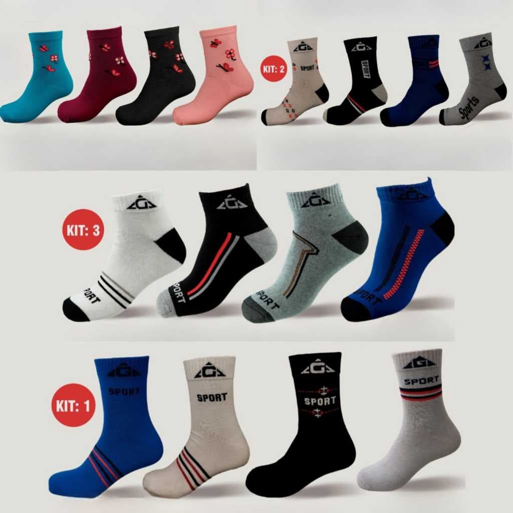 Kits com 3, 6 ou 9 pares de meias sortidas