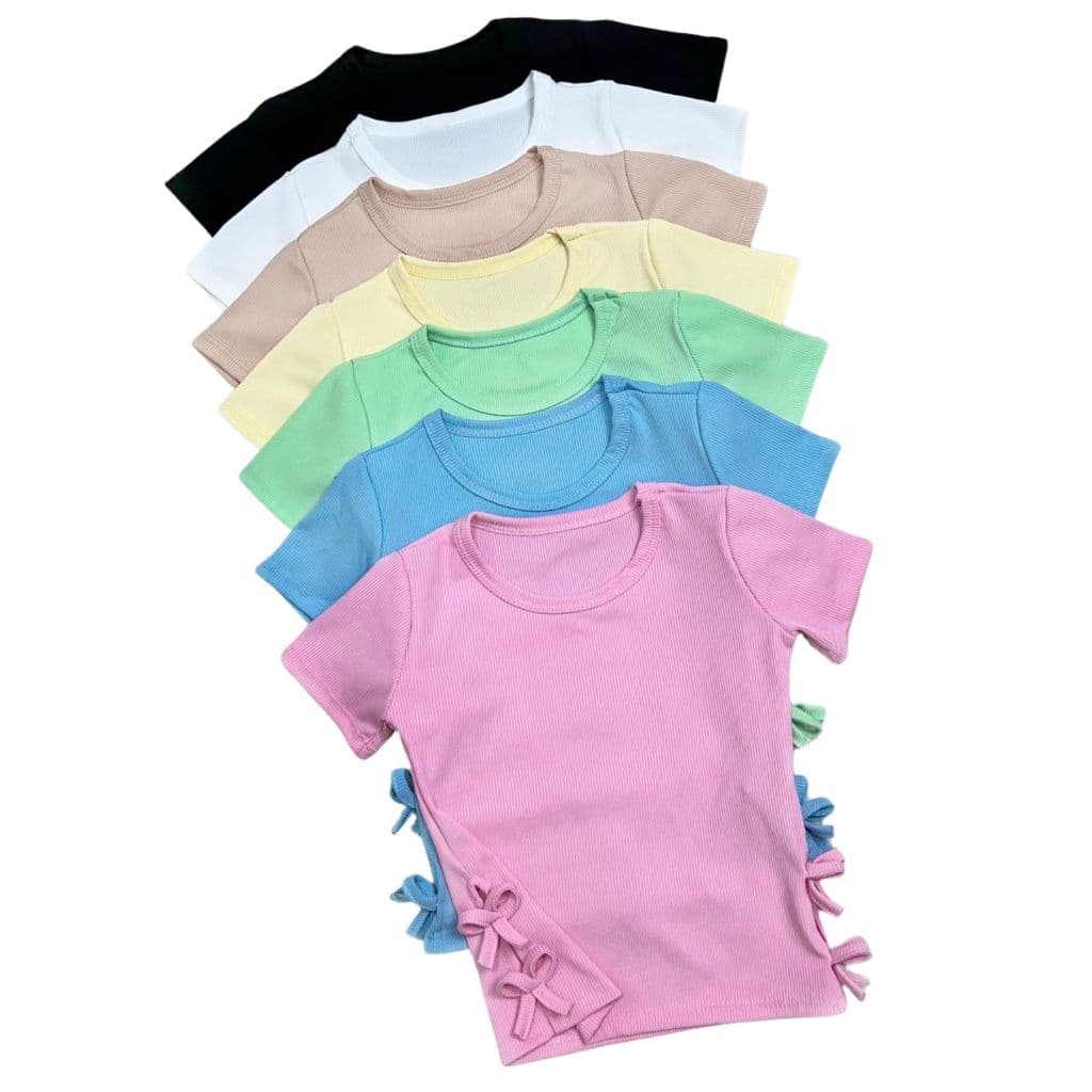 Kit 2 Blusas Basicas Infantil Laçinhos Laterais Para Meninas Elegantes