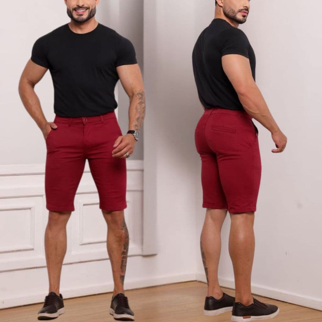 Bermuda Sarja Masculina de Brim Slim Bolso Embutido Bolso Faca Esporte Fino