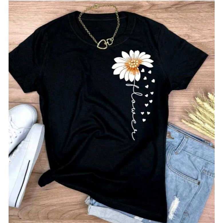 Camiseta Básica Masculina Feminina Unissex Streetwear Camisa T-Shirt Slim Algodão MODA FLOR