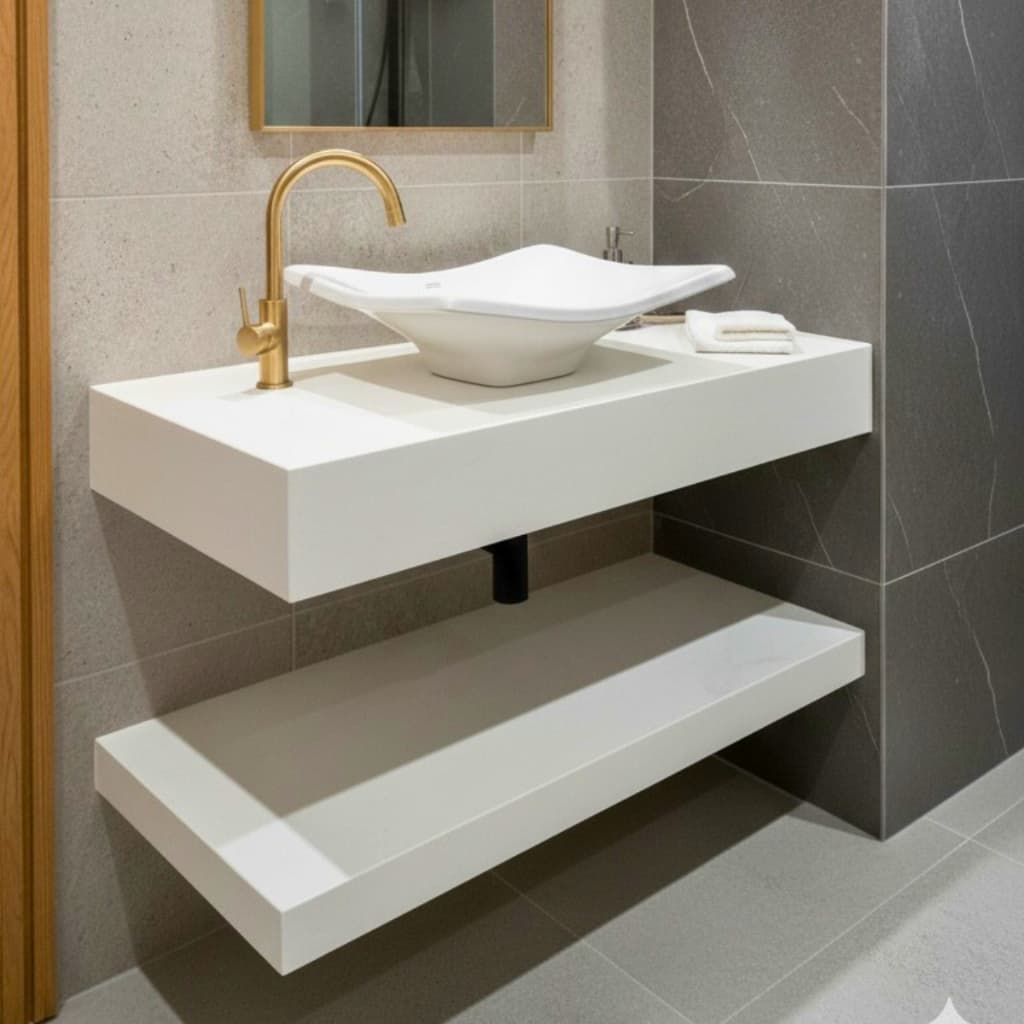 Kit Bancada + Prateleira + Cuba 100% Porcelanato p/ Banheiro 60x45 Super Oferta Envio Rápido