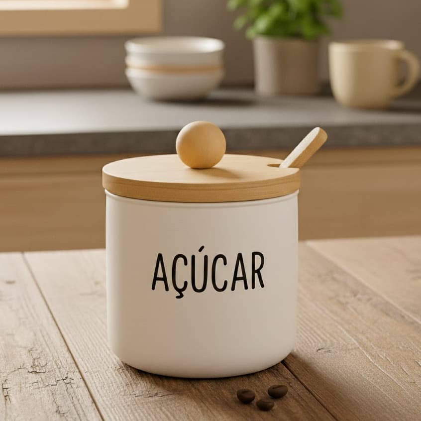 AÇUCAREIRO C/ COLHER E TAMPA DE BAMBU DOHA 300ML