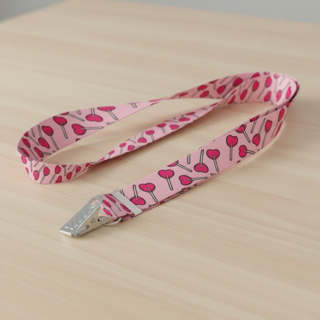 Cordão Desenhos de Pirulitos Rosa Personalizado Porta Crachá