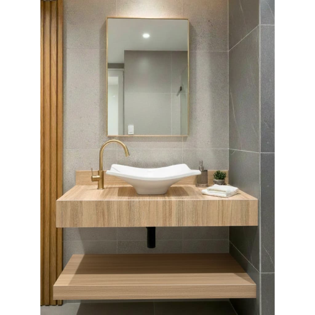 Kit Bancada c/ Cuba e Prateleira Porcelanato p/ Banheiro 70x45 Super Oferta Envio Rápido
