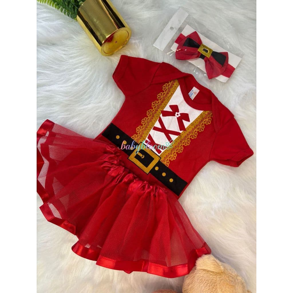 Body Bebê Natal Feminino Completo Roupa de Natal Menina Manga Curta Fantasia Mamãe Noel Vermelho