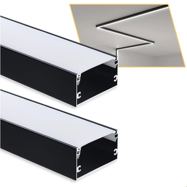 Perfil De Led Sobrepor Alumínio 40x20mm Com 2 Metros Preto Iluminação Moderna