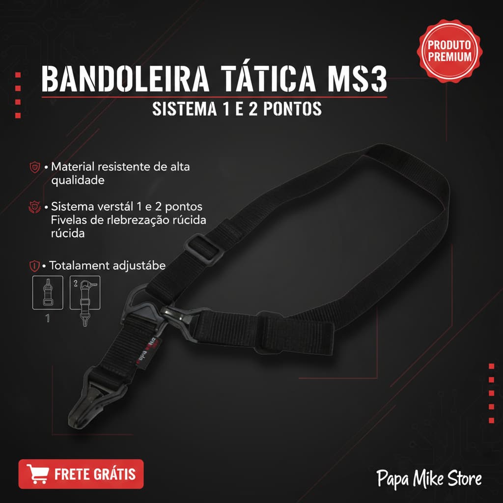 BANDOLEIRA TÁTICA OPERACIONAL PAPA MIKE MS3 PRETA