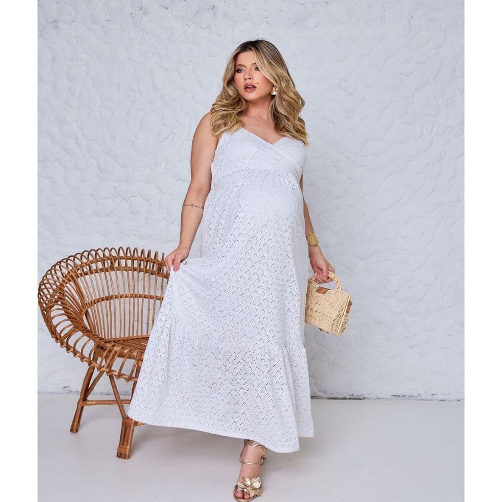 Vestido Longo Festa Gestante Decote Transpassado Elegância Amamentação Maternidade