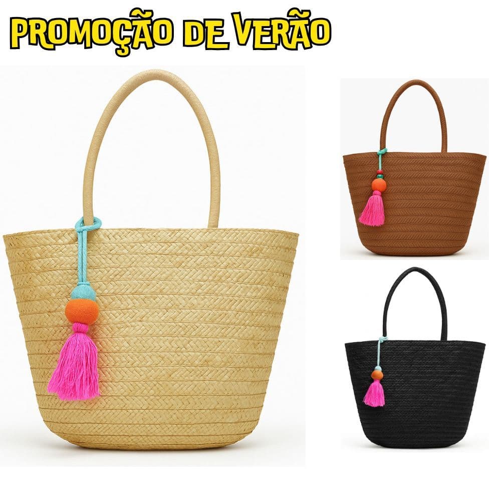 Bolsa de Praia Palha Feminina de Ombro Verão Casual Grande