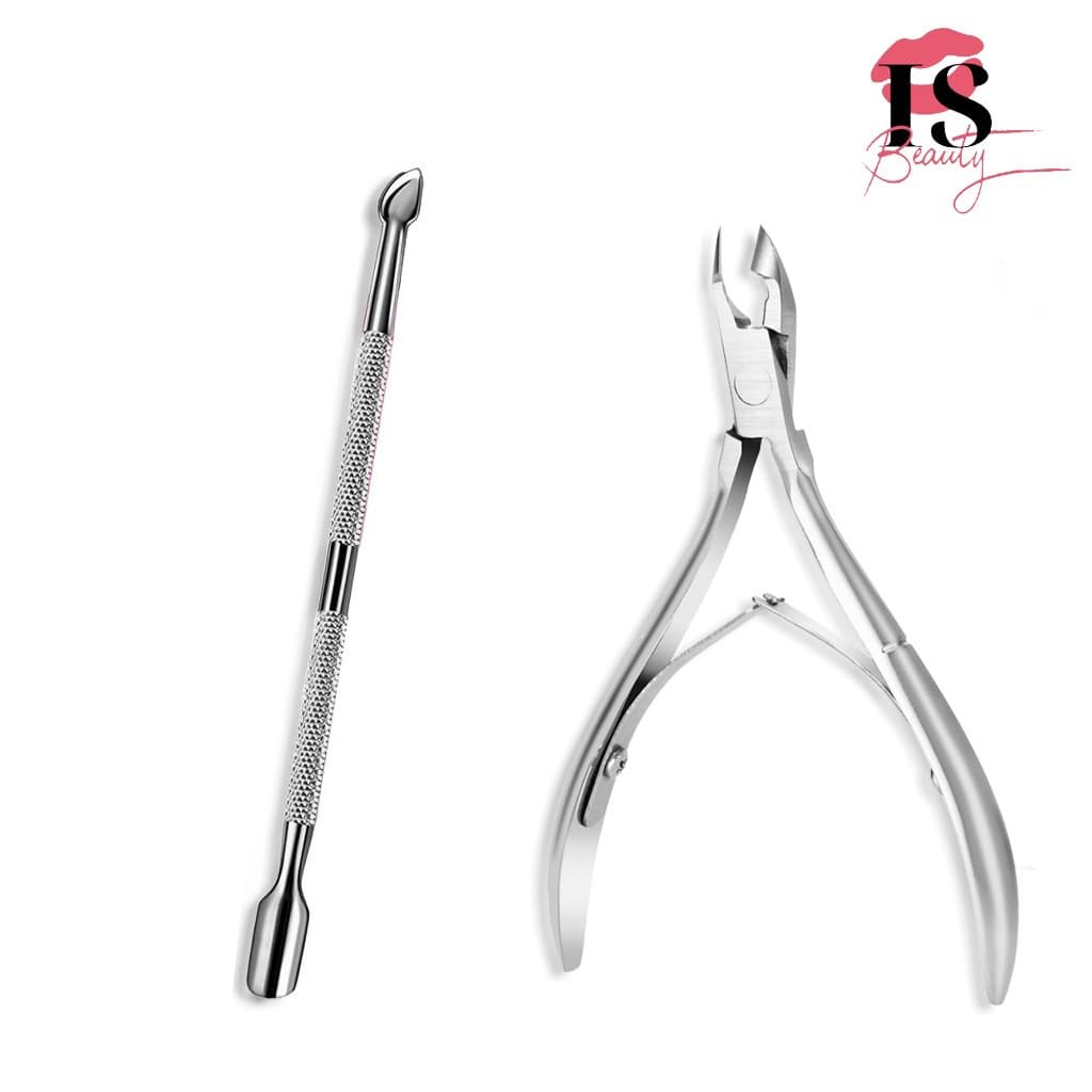 Kit Manicure Profissional Aço Inox – Alicate Cutícula + Espátula Cuticulador Dupla