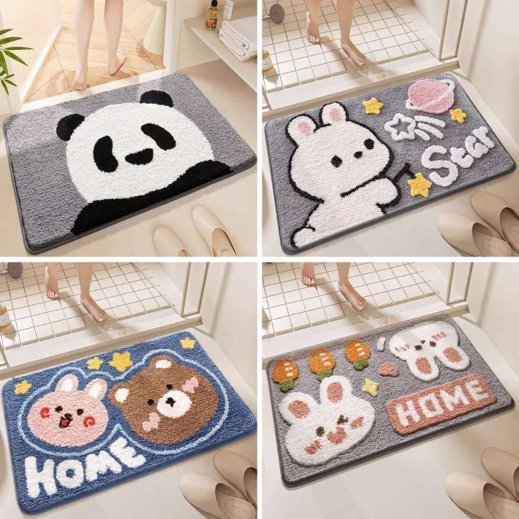Tapete Antiderrapante Fofo Estampas de Bichinhos para Quarto/Sala/Banheiro - Urso, Coelho, Gato