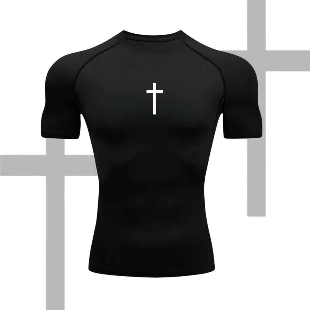Camisa De Compressão Cruz Cristão Cristã Manga Curta Treino Ginástica Camiseta Esportiva