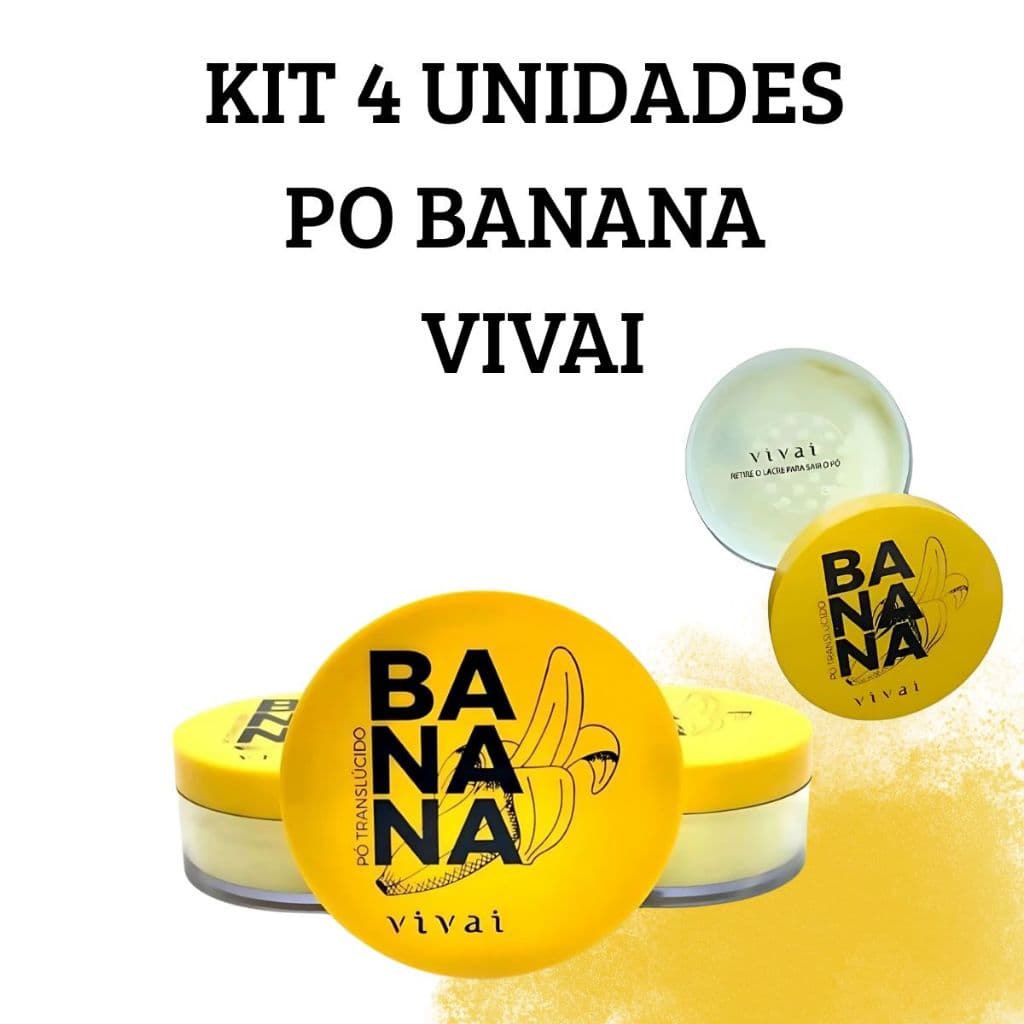 Kit 4 Pó Banana Vivai Translúcido Pele Seca Iluminada e Maquiagem Selada com Acabamento Profissional