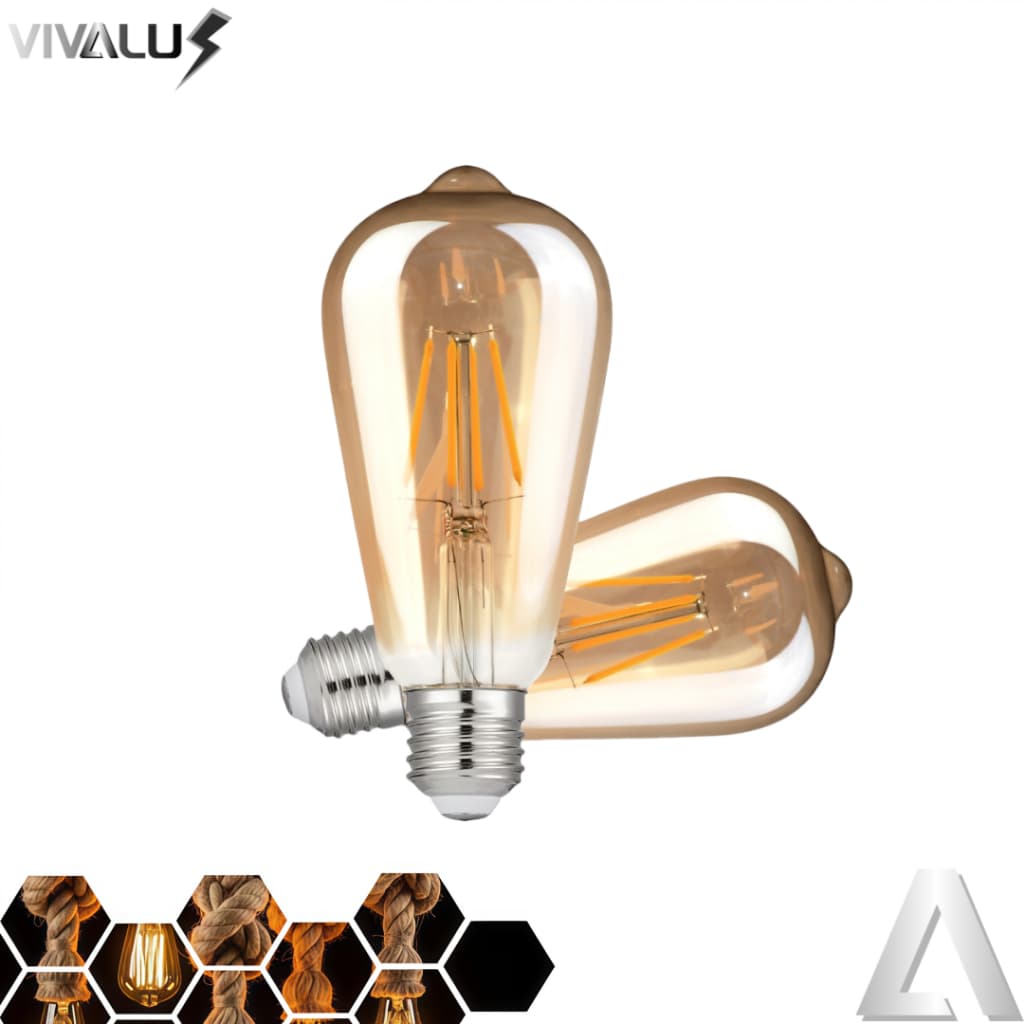Kit 2-8 Lâmpadas Filamento Led Retrô Vintage 4w Quente 2700K St64 Âmbar Soquete E27 Bivolt Vidro