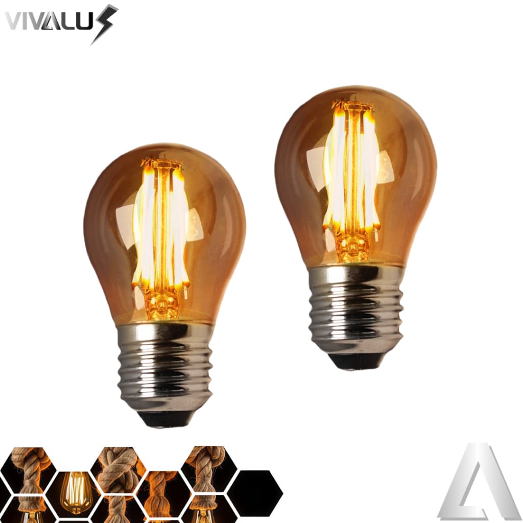 Kit 2-8 Lâmpadas Filamento Led G45 Vintage Retro Carbono Ambar Cor Da Luz Bivolt 2700K Vidro Âmbar
