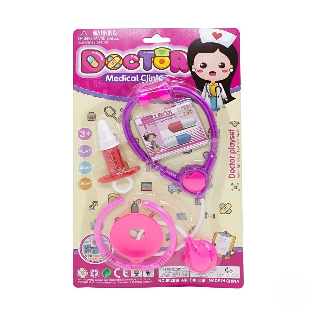 Kit Médico Infantil 4 peças Brinquedo Rosa Desenvolve Criatividade e Coordenação