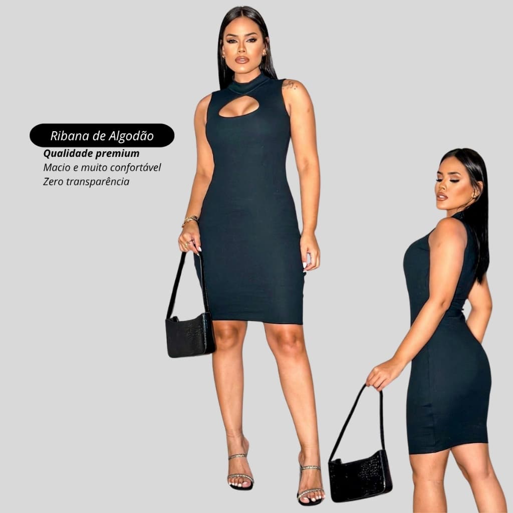 Vestido Feminino Ribana algodão premium decotado sem manga verao tendencia