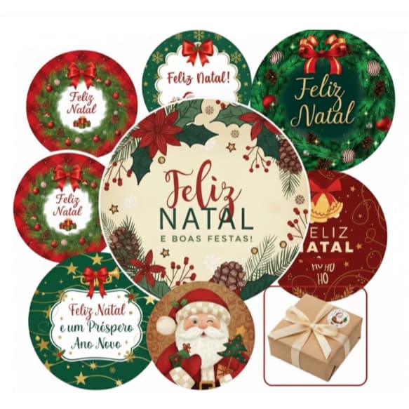 Adesivos Natal Vinil • Diversos Modelos - fosco • 4x4 e 8x8 • À Prova D’Água- presentes, lembrancinha, embalagens
