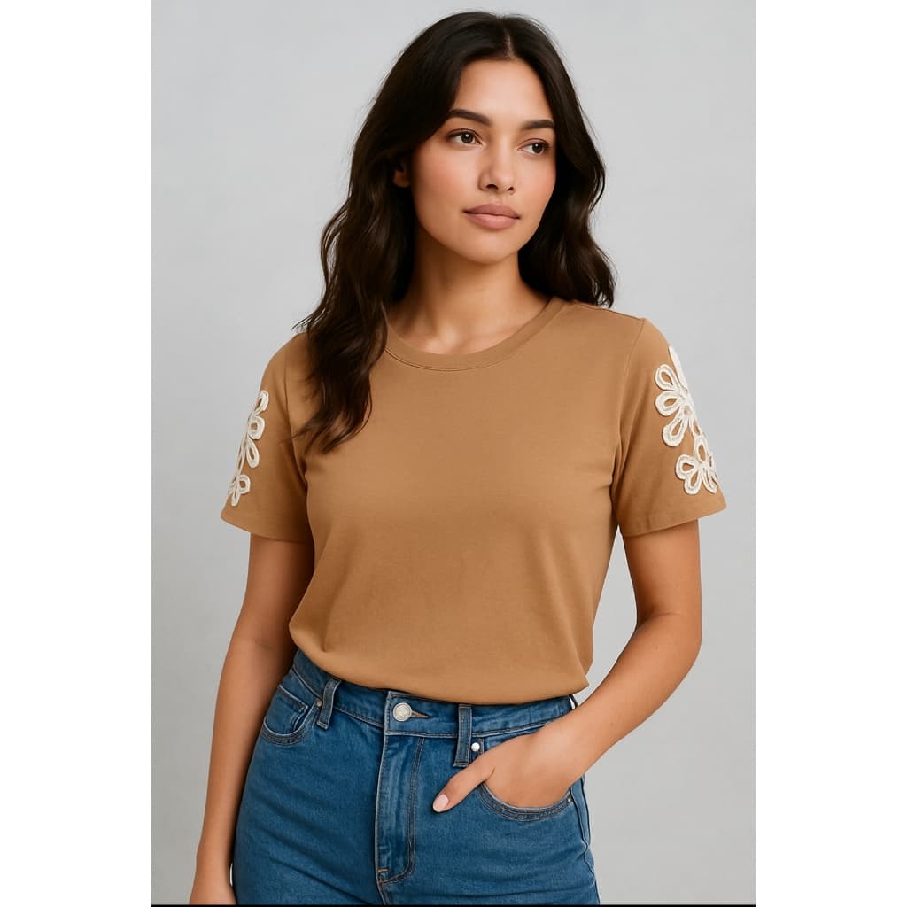 Blusa Femenina T-shirt Algodão Manga Bordada