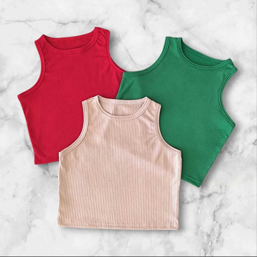Kit 3pcs Cropped Basica Ribana Cropped Gola Redondo Sem Manga Kit Natal Regata cropped