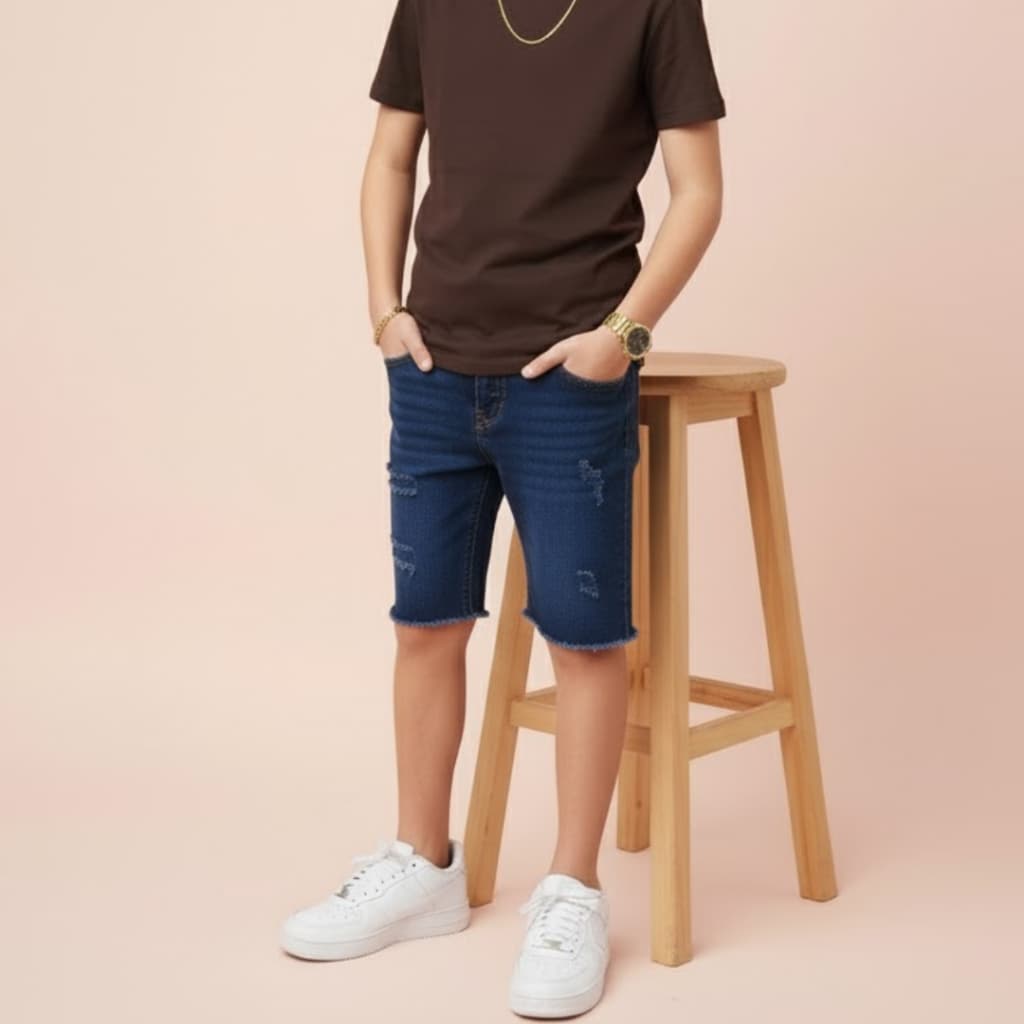 Bermuda Jeans rasgada Infantil Masculino juvenil da moda rasgada de verão 2 ao 16