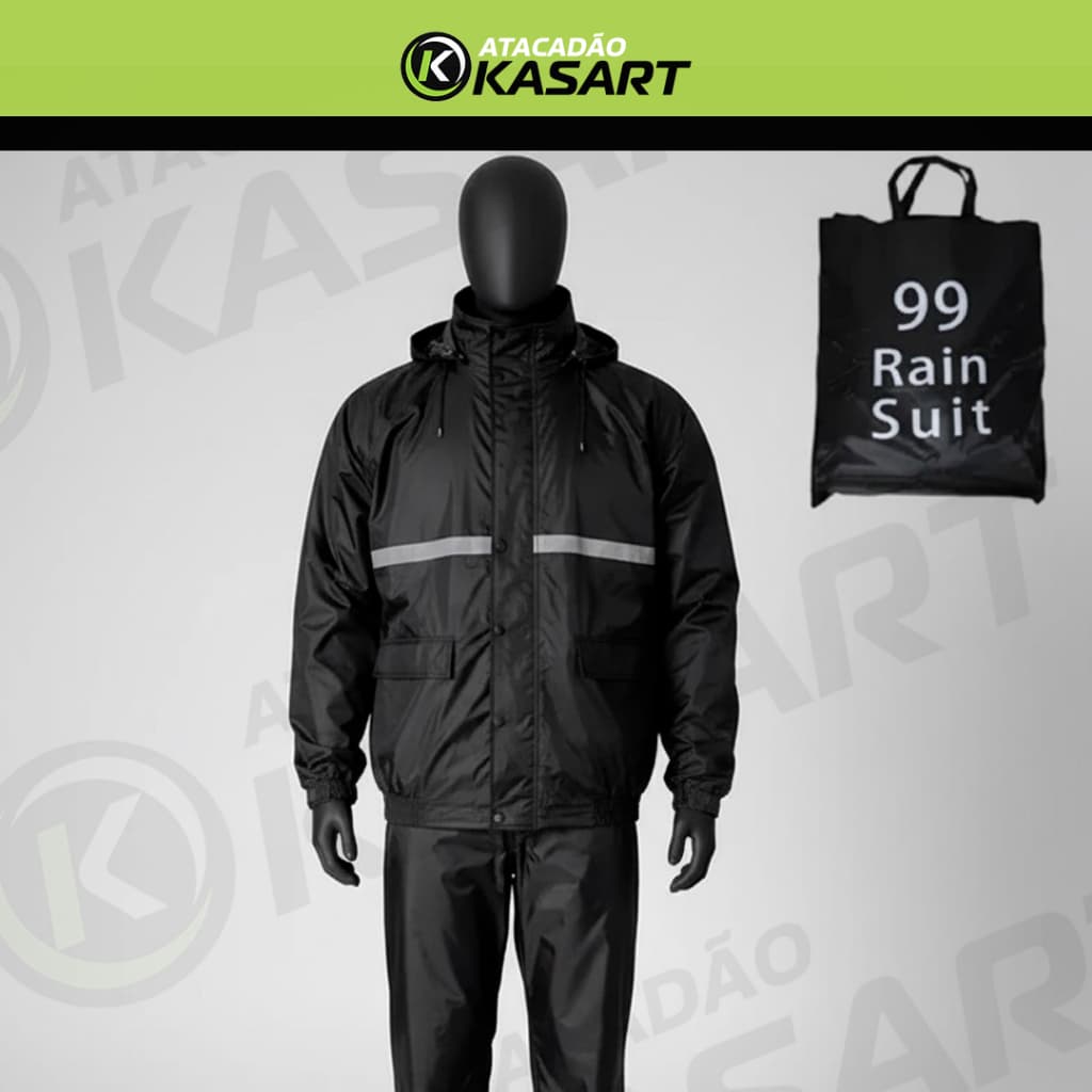 Capa de Chuva Motoqueiro Impermeável com Capuz | Faixa Refletiva | Calça e Jaqueta